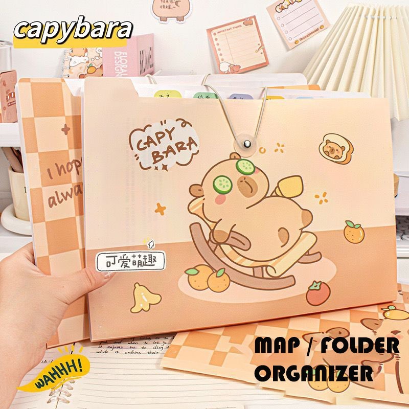 

batamall - ORGANIZER KERTAS PREMIUM SLEEVE 8PLY - 12PLY UKURAN A4 KARAKTER CAPYBARA #ST105 MAP KERTAS PVC WATERPROOF DOKUMEN KEEPER KARTUN STATIONARY KOREA JEPANG FOLDER MAP KUALITAS IMPORT
