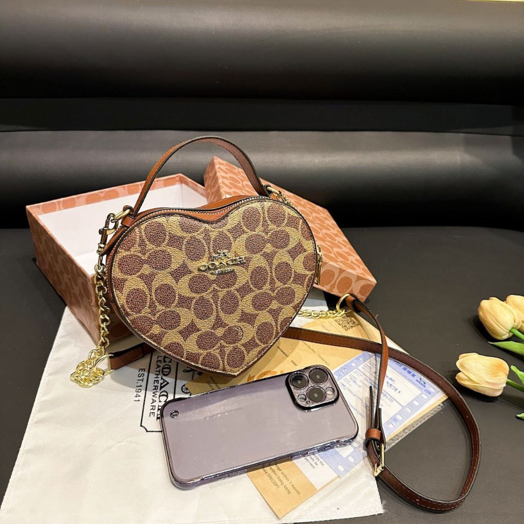 TAS SELEMPANG WANITA COACH HEART IMPORT PREMIUM FREE BOX