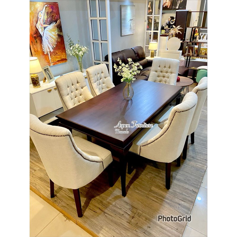 meja makan kayu set 6 kursi (khusus manado)