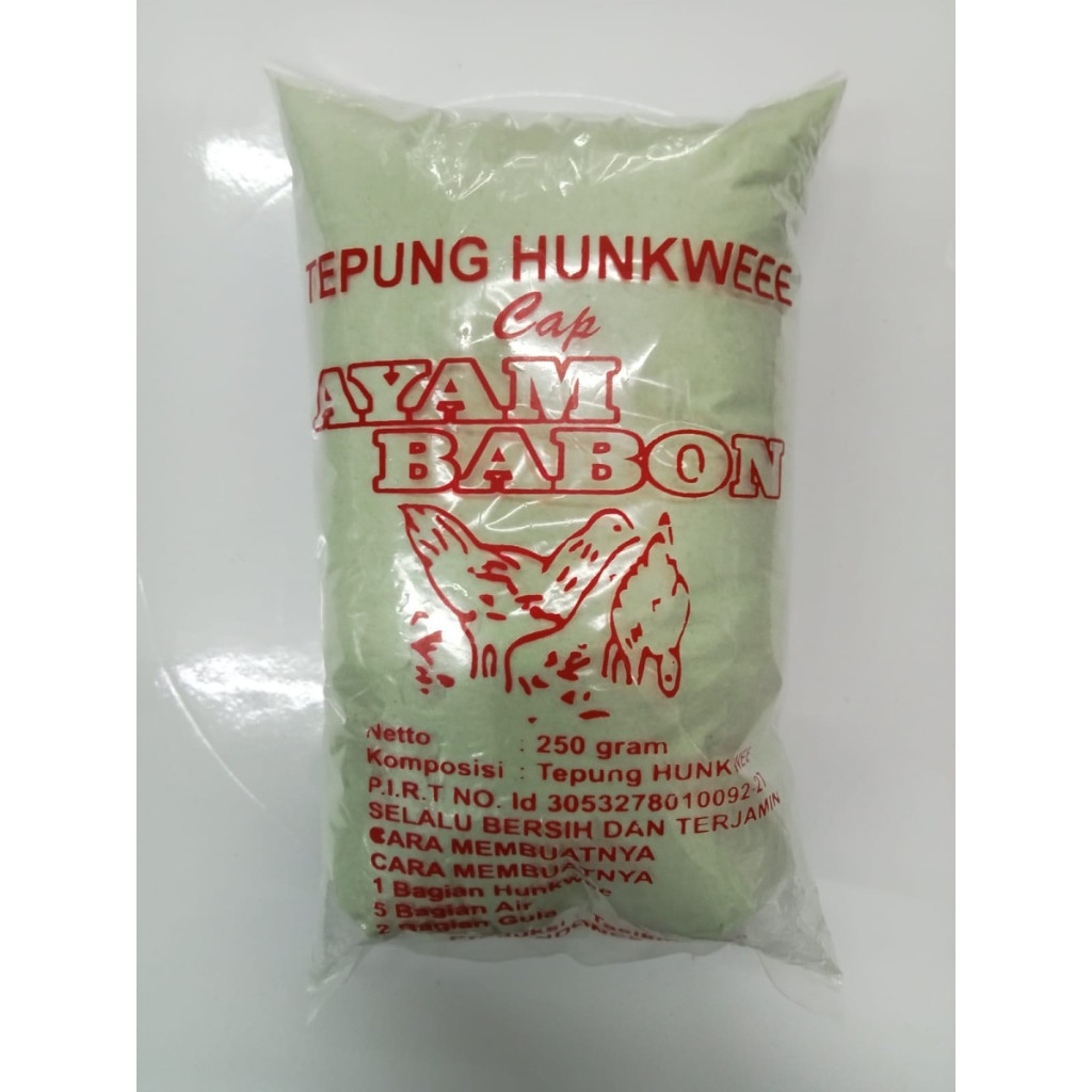 

Tepung Hunkwee Warna Hijau Ayam Babon 250gr hunkue