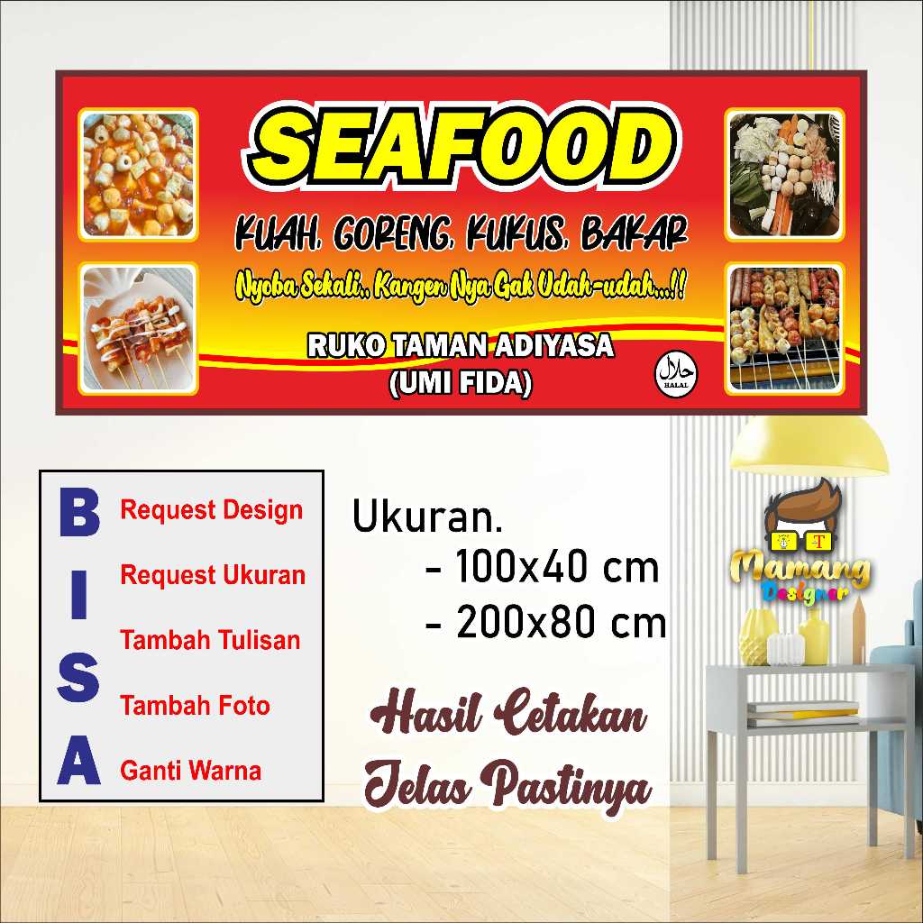 Spanduk Banner Jualan Aneka Seafood Goreng dan Bakar bb