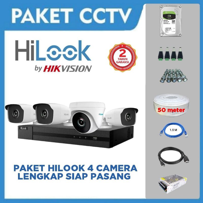 Promo Cctv Hilook 2MP 4 camera Lengkap 4 channel komplit siap pasang