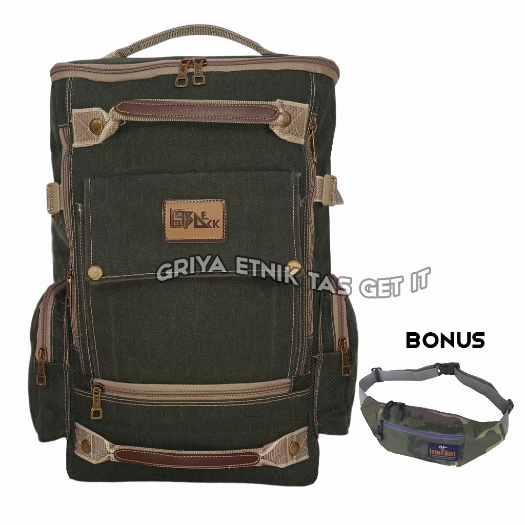 Tas Ransel Pria Gratis Wb Travel Bag Cowok Tas Mudik Bahan Kanvas Baepack Elegantku