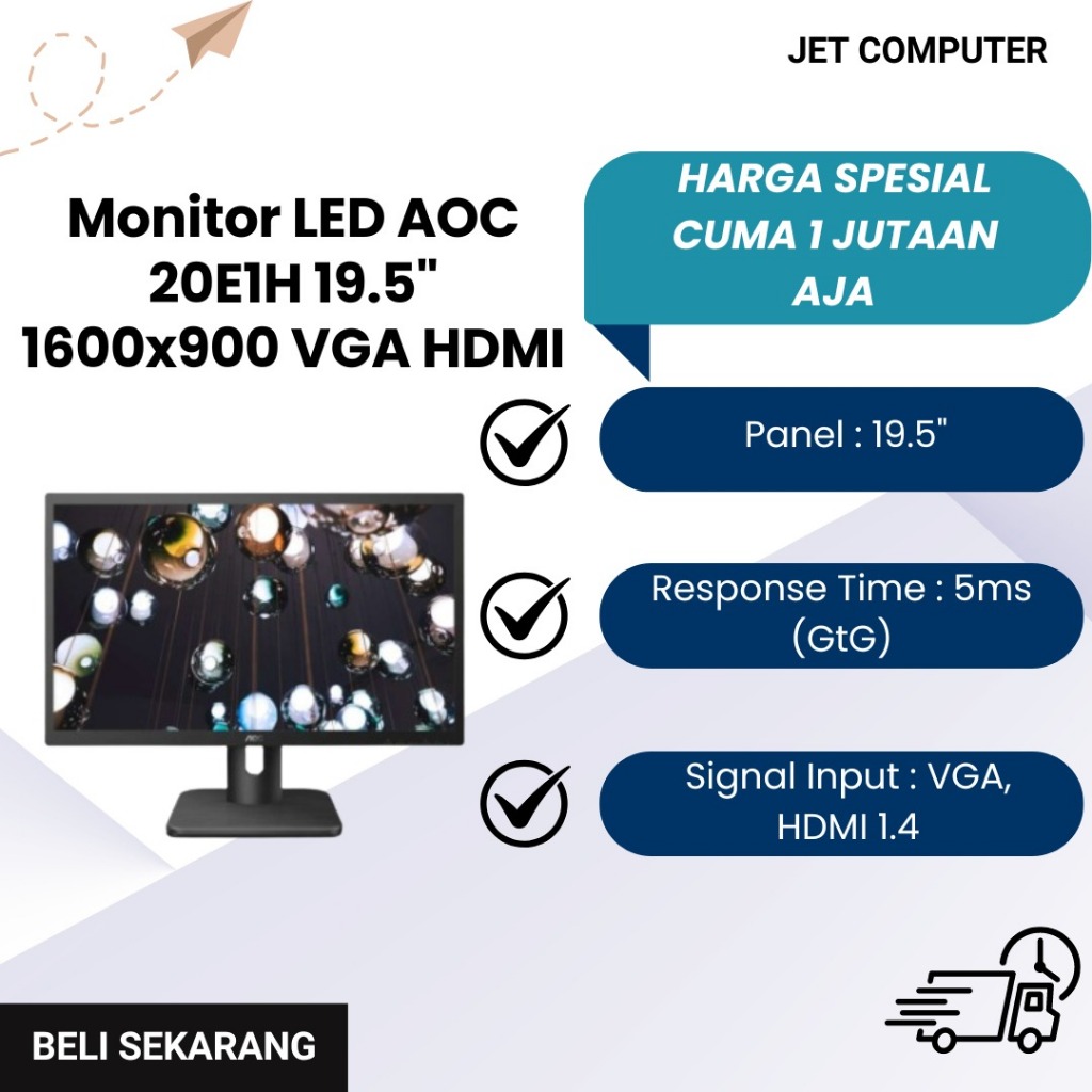 Monitor LED AOC 20E1H 19.5" 1600x900 VGA HDMI Komputer Laptop