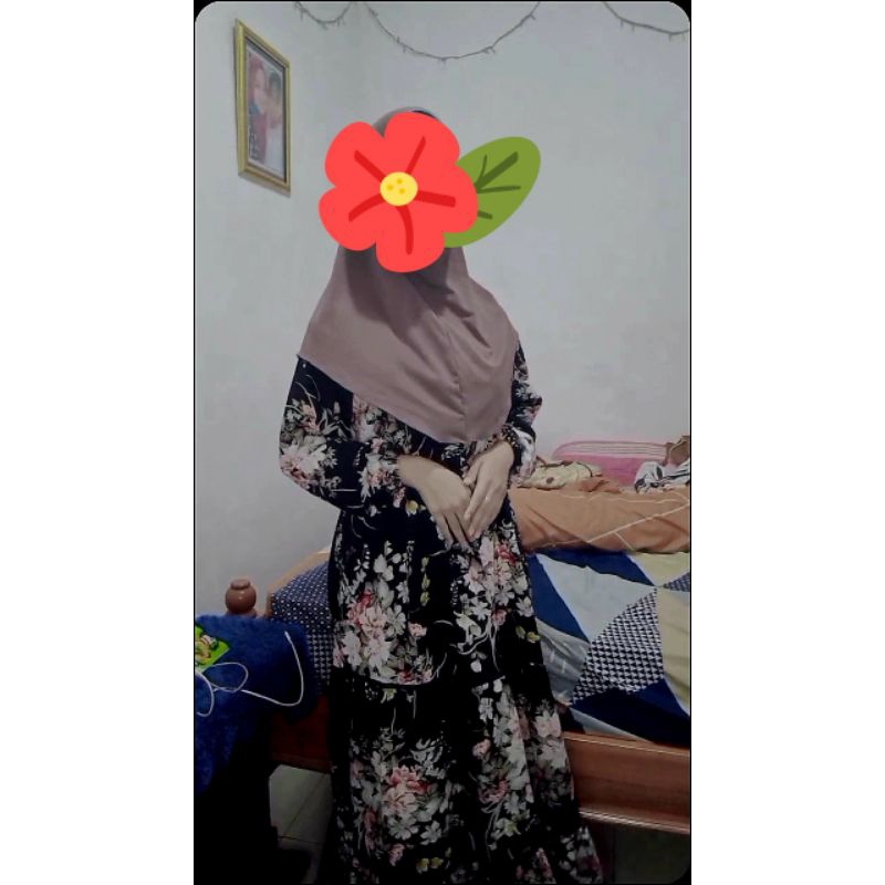 GAMIS MONALISA HITAM/gamis busui/gamis bunga/preloved