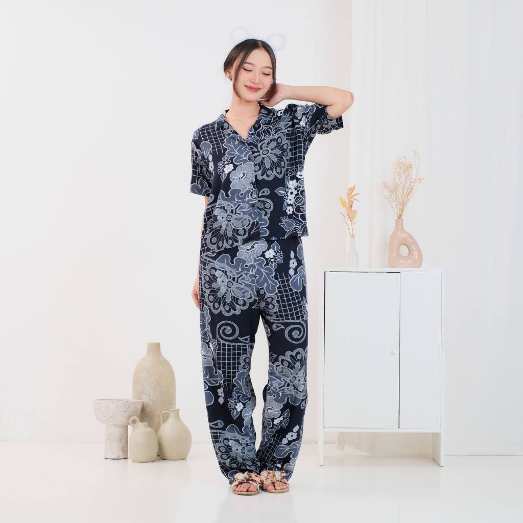 EMILY PIYAMA Baju Tidur Set Piyama Motif Lengan Pendek Celana Panjang Premium Pakaian Tidur Wanita D