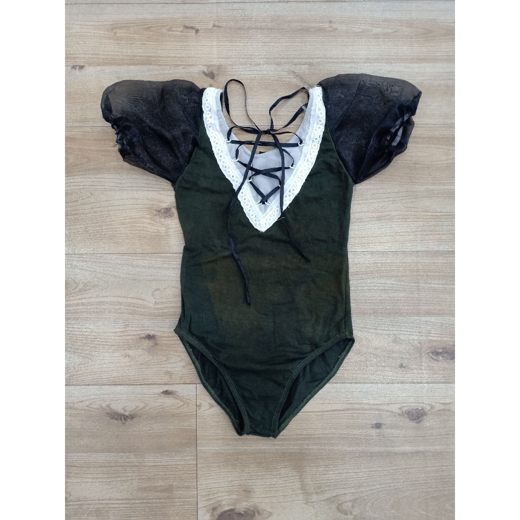 Leotard dan Tutu Ballet Kostum Maid Hijau Army Putih / Kostum Ballet / Kostum Maid
