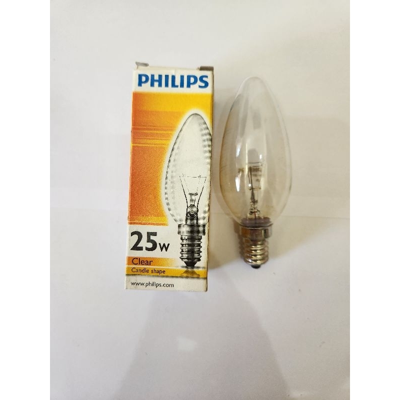 LAMPU PHILIPS CANDLE SHAPE CLEAR 25W DRAT E14 KUNING