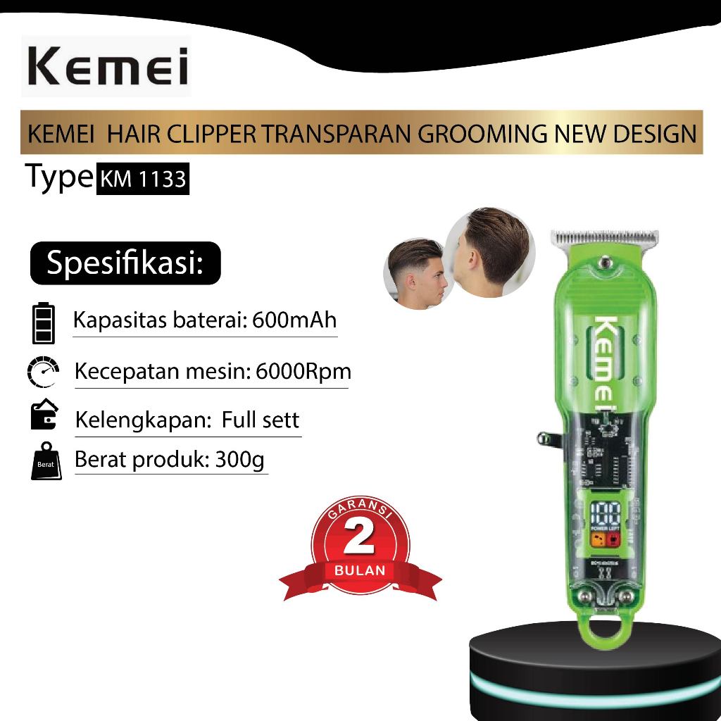 ALAT CUKUR / HAIR CLIPPER KEMEI KM 1133 TRANSPARAN GROOMING NEW DESIGN