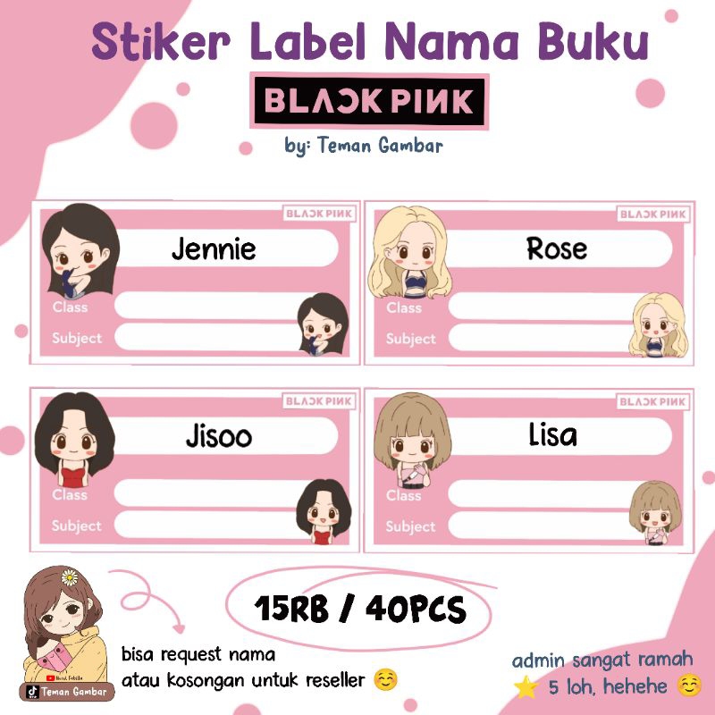 

40 Stiker Label Nama Black Pink | Black Pink | Stiker Black Pink | Stiker Black Pink Lucu