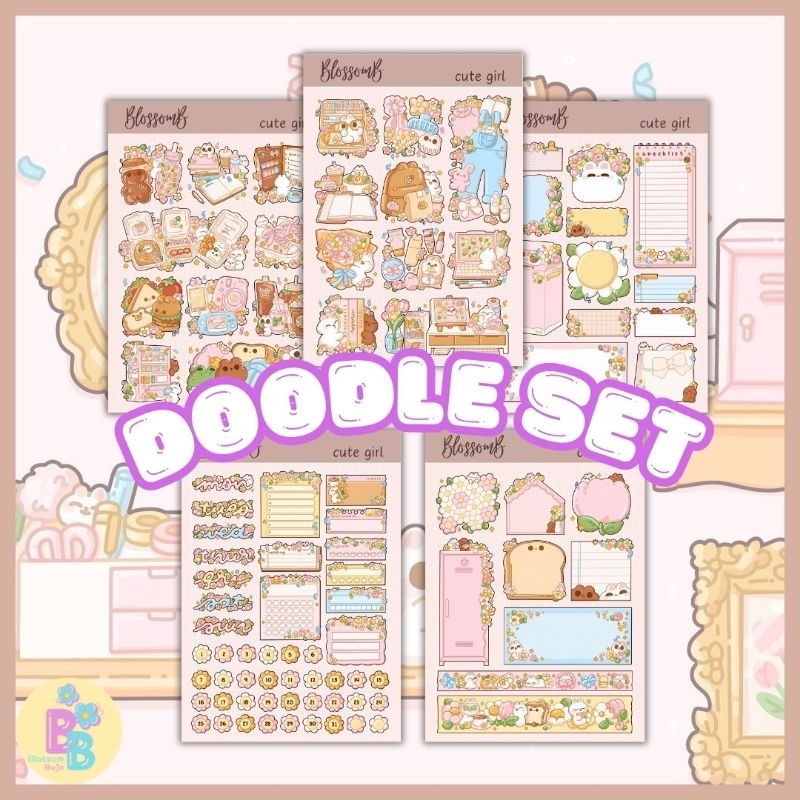 

BlossomB - cute girl aestethic doodle sticker set Hand drawing sticker sheet / waterproof sticker / sticker deco / sticker vinyl aesthetic / handmade sticker / sticker tumblr / stiker anti air / sticker buku journal / sticker HP laptop