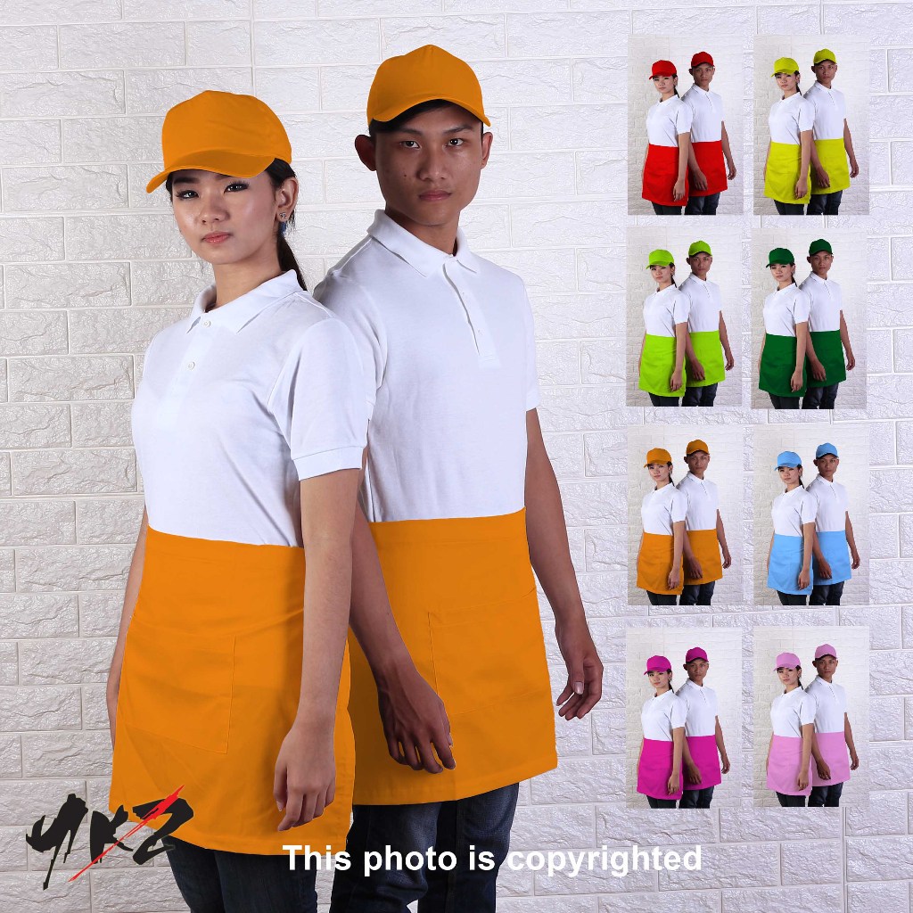 celemek setengah badan, celemek masak, apron masak ,celemek waiters,apron pinggang setengah badan, a