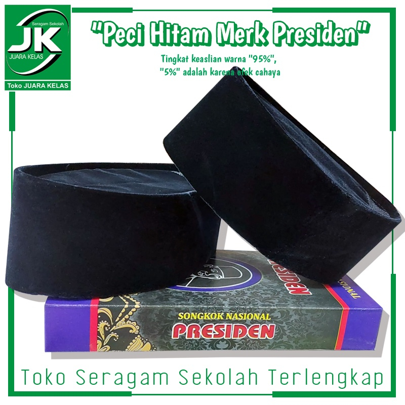 [Toko Juara Kelas] Peci Hitam Merk Presiden - Peci Hitam Polos - Peci Sholat Hitam - Songkok Nasiona
