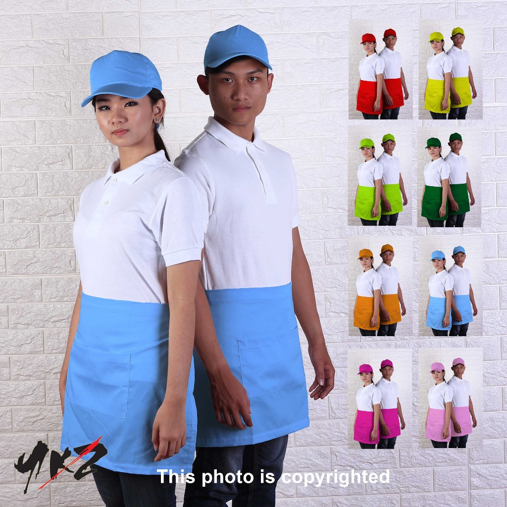 celemek setengah badan, celemek masak, apron masak ,celemek waiters,apron pinggang setengah badan, a