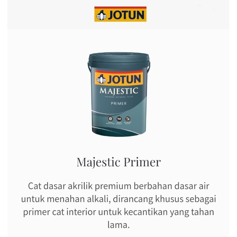 Sanstore05 Jotun Majestic Primer Pail 20 Liter / Cat Dasar Alkali Premium Dinding Dalam Interior