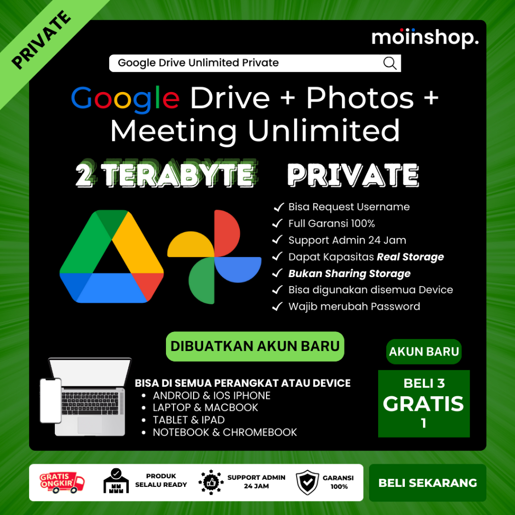 Google Drive Unlimited Max 2TB Private Storage Lifetime Bergaransi Resmi