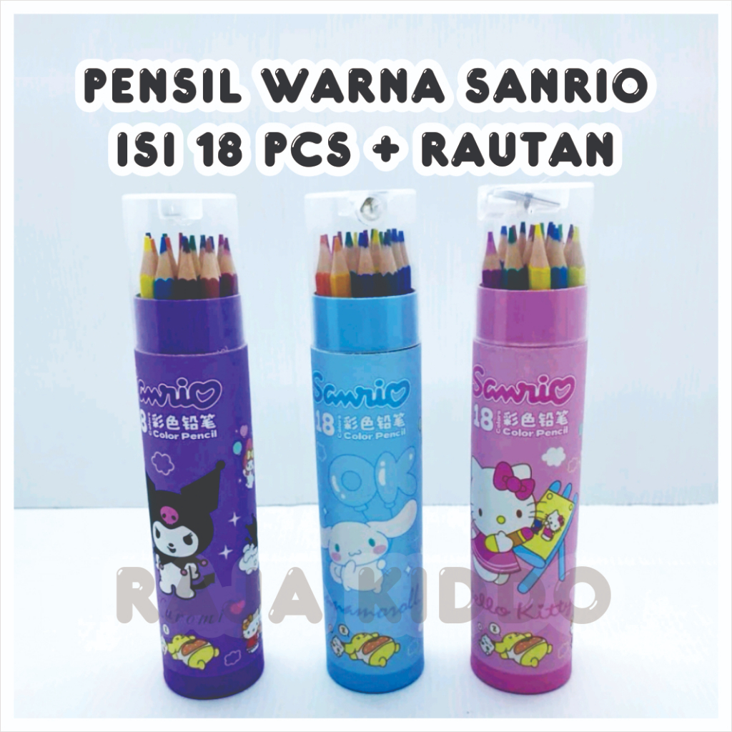 

Pensil Warna Tabung Sanrio 18 Warna Dapat Rautan Kuromi Cinnamoroll Melody Colour Pencil