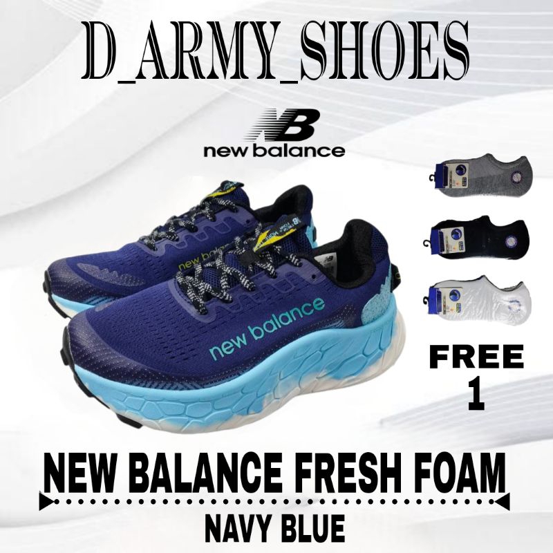 Sepatu Running Pria New Balance (NB) Fresh Foam Navy Blue Free Kaos Kaki