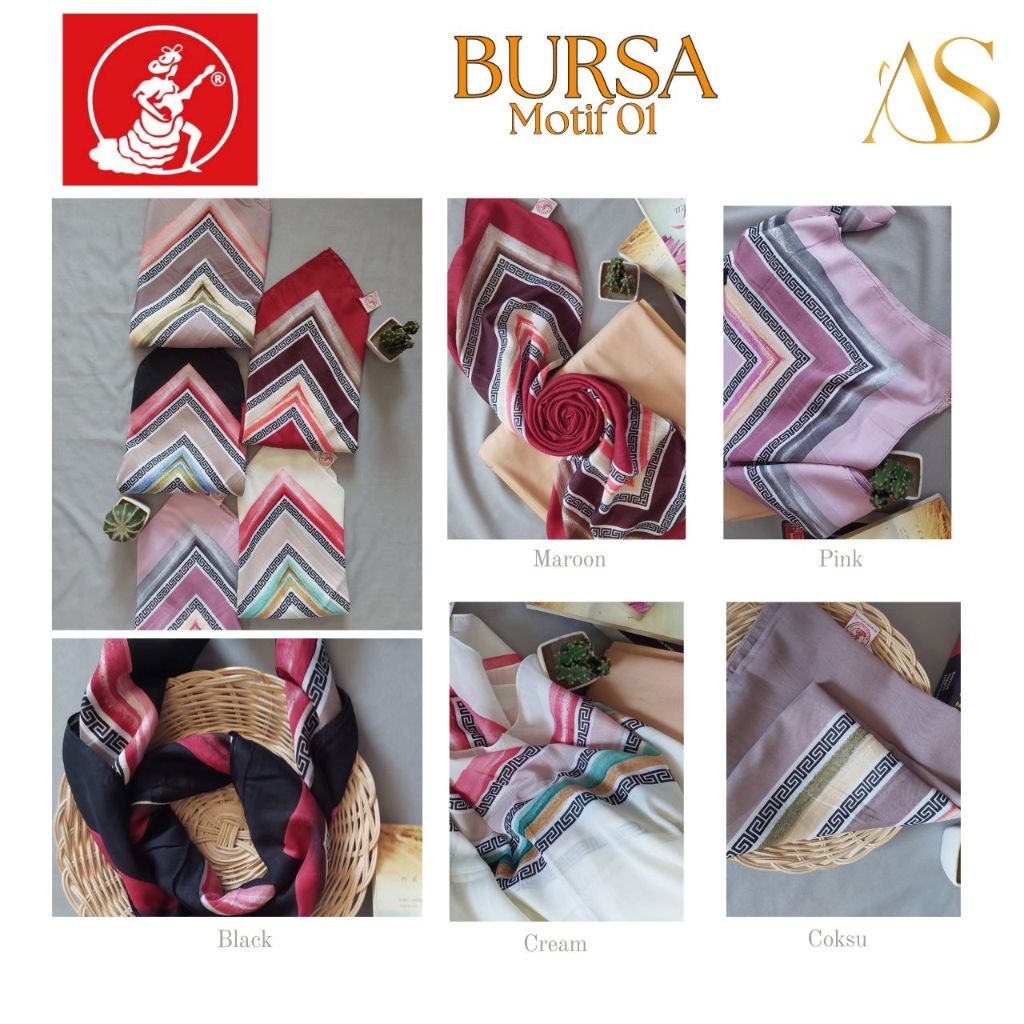 UMAMA SQUARE HIJAB SEGIEMPAT BURSA MOTIF 01 UKURAN 110X110CM / UMAMA SCARF JILBAB SEGI EMPAT VOAL PR