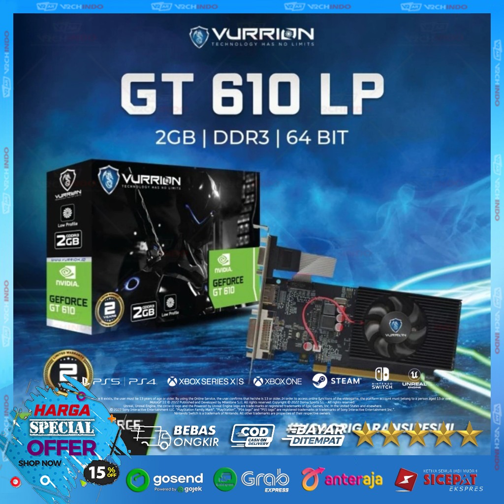VGA CARD GT 610 2GB - VURRION GEFORCE GT 610 2GB DDR3 !!