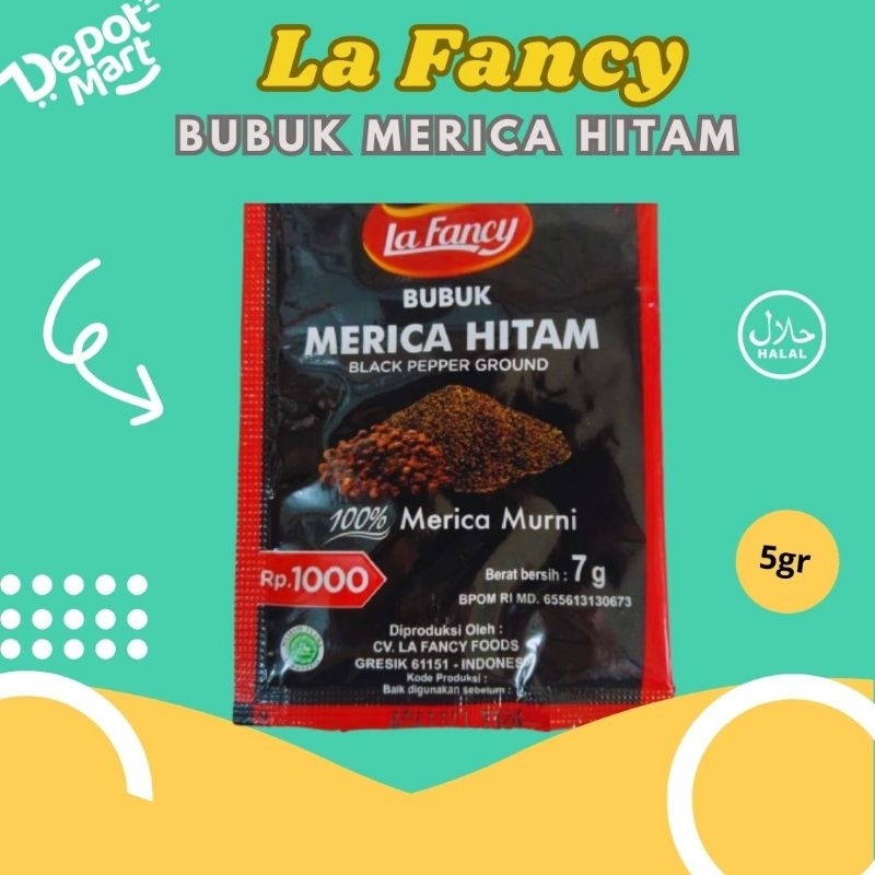

La Fancy Foods Merica Hitam / Lada Hitam Bubuk 7g - Bumbu Rempah 100% Ori - Depot Mart