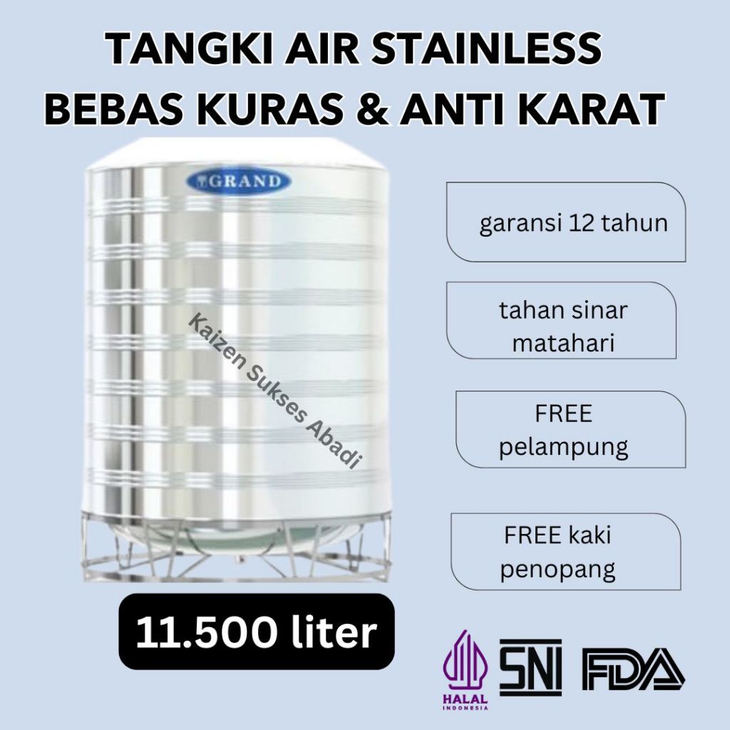 Tandon tangki toren air stainless stenlis steel vertikal merek tedmond grand tsv 12000 kapasitas 115