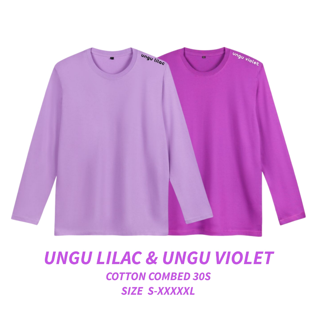 Kaos Polos Ungu Lilac Terong Pria Wanita Lengan Panjang Cotton Combed 30s Big Size Jumbo Unisex