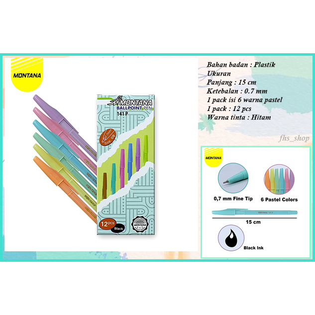 

12 Pcs Pulpen Pastel Tinta Hitam Ballpoint Tinta Hitam Bolpen Pastel Tinta Hitam Montana 141P 0.7 mm