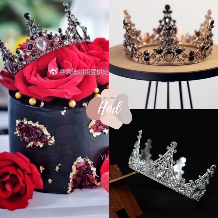 Grosir Populer  Topper Bold Crown Black Silver Dark Gold Hiasan Birthday Cake Tiara Hitam Mahkota Kr