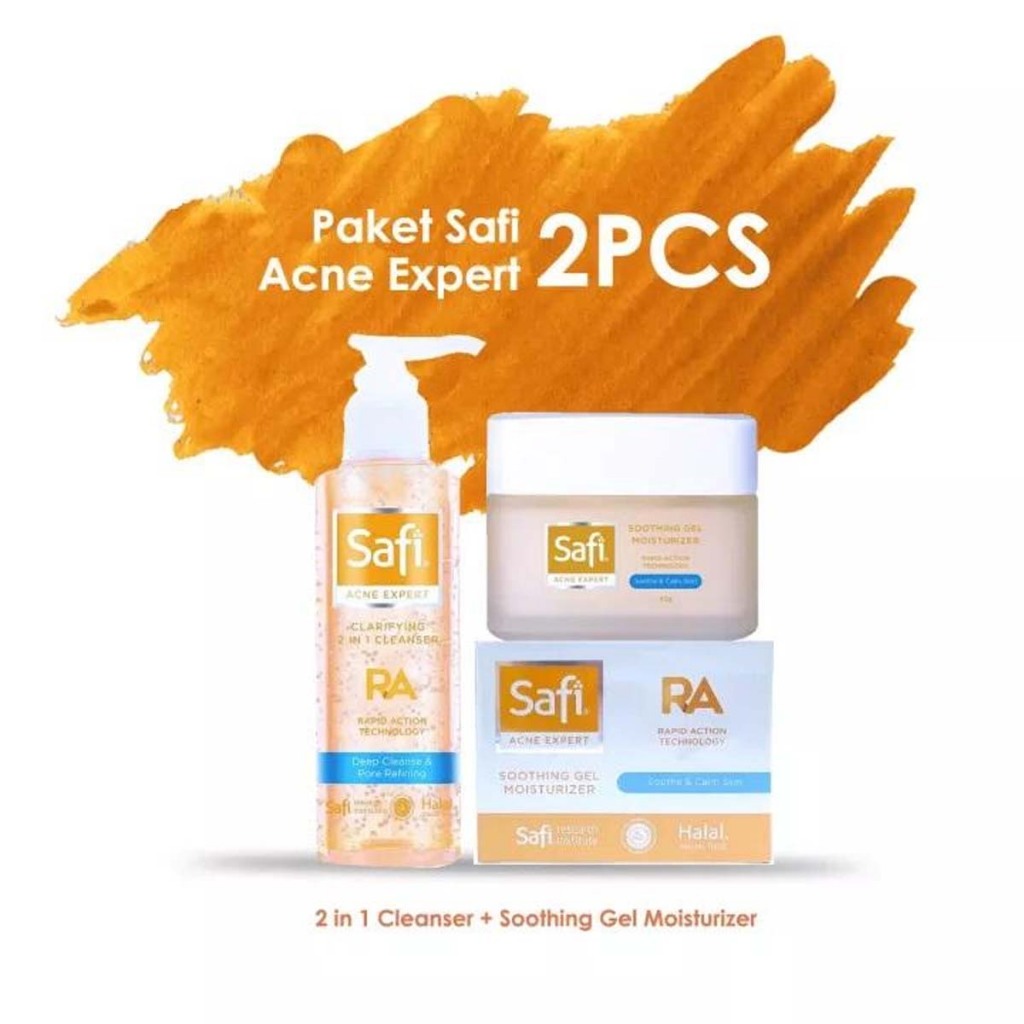 Paket Safi Acne Expert Series Acne 2 pcs (2 in 1 Acne Cleanser + Toner 150 ml, Soothing Gel 45 gr)