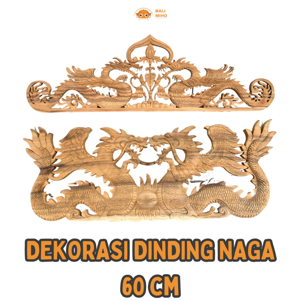 Dekorasi Dinding Naga Kayu Berhadapan 60 cm - Pajangan Dinding Naga Kayu - Dragon Wall Decoration - 