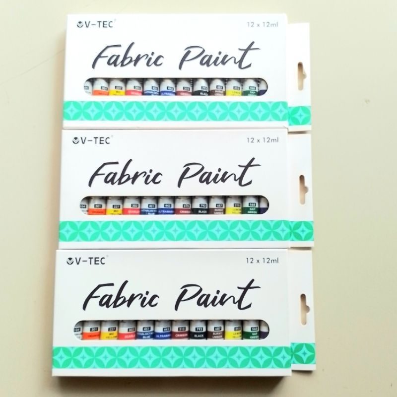 

bib Cat Kain Fabric Paint V-TEC 12ml 12 Warna ( Set ) [ Orinal ]