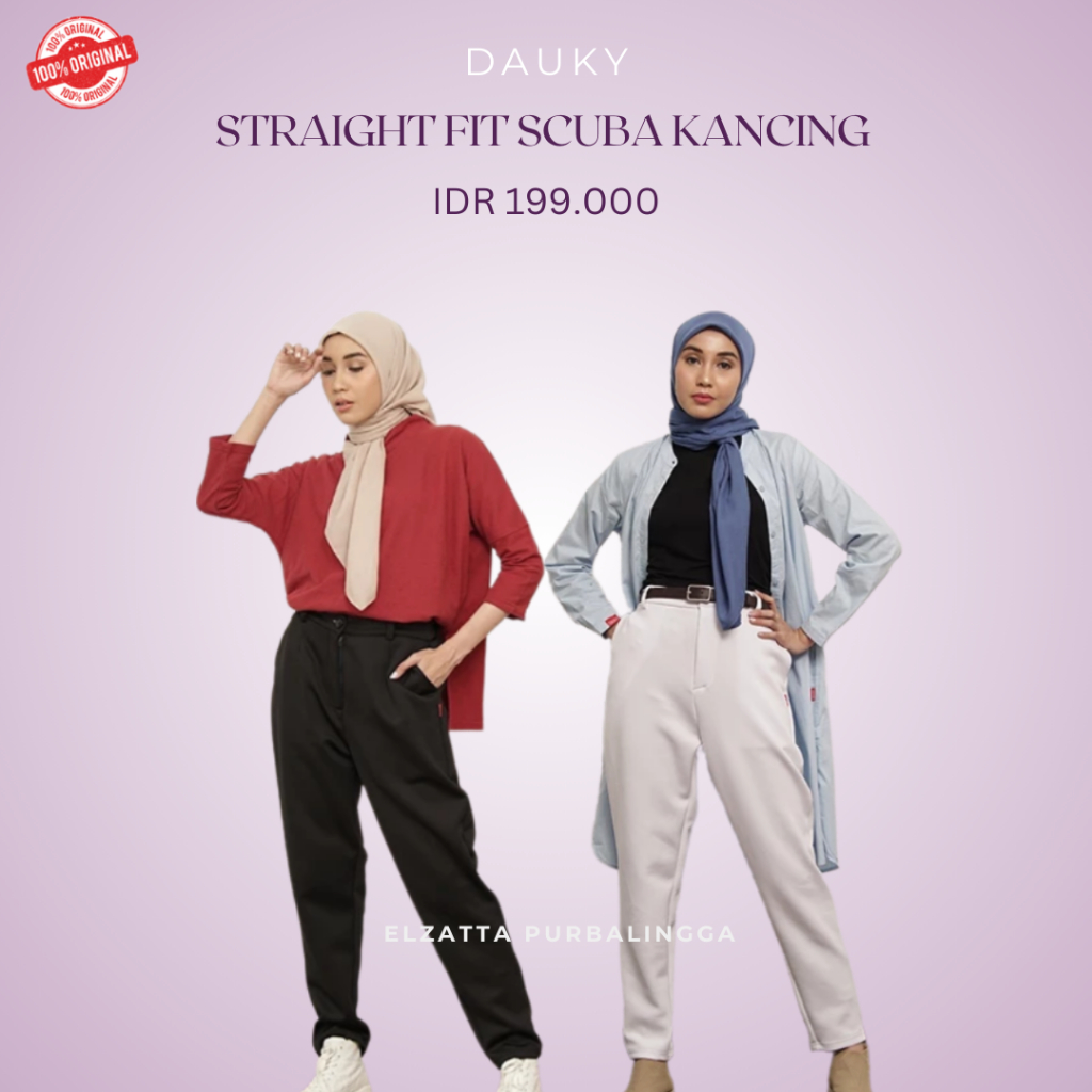 Dauky Straight Fit Scuba Kancing Celana Panjang Wanita Bahan Scuba Dauky