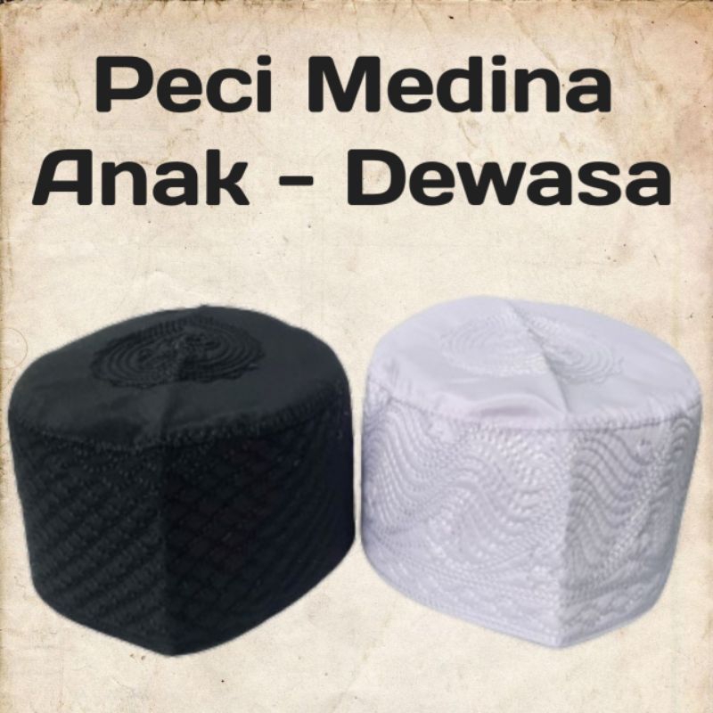 Peci Anak polos putih hitam kain lemes medina