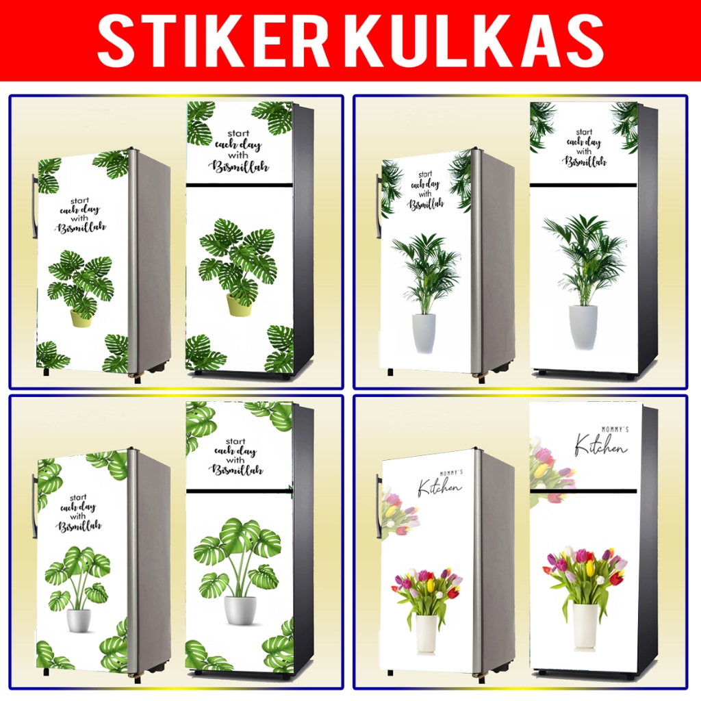 STIKER KULKAS 1PINTU, STIKER KULKAS 2PINTU MOTIF POT BUNGA