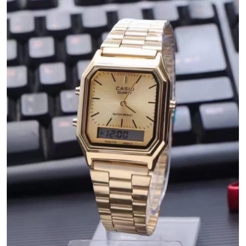 Jam Tangan Wanita Pria Couple Casio Gold Analog Digital Bisa COD