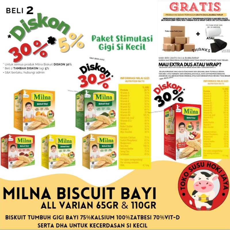 MILNA BISKUIT 110GR & 65GR 4 BULAN bubur bayi snack baby susu bubuk anak Asi makanan terbaik bayi