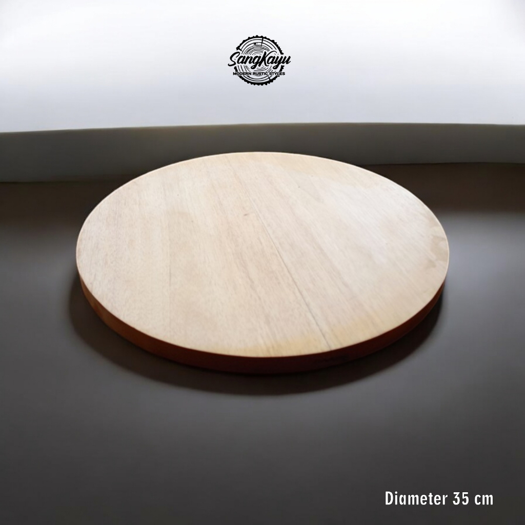 SangKayu Round Wood Kayu Bulat 35 cm Nampan Talenan Kayu Daun Meja Sudut