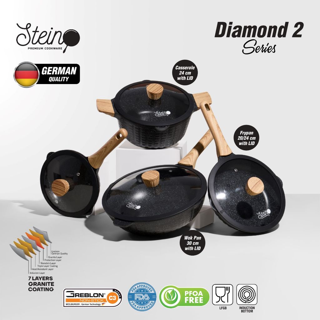 Stein Cookware Diamond 2 Set Set Panci Wajan 8In1