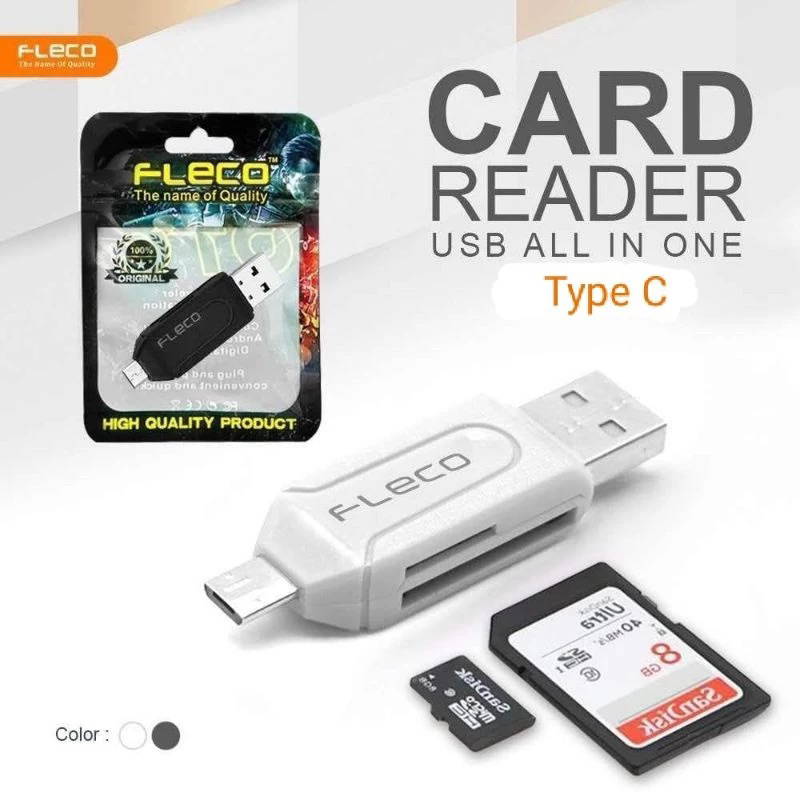 Otg CardReader Fleco Type C USB Card Reader OTG Fleco Tipe C Original