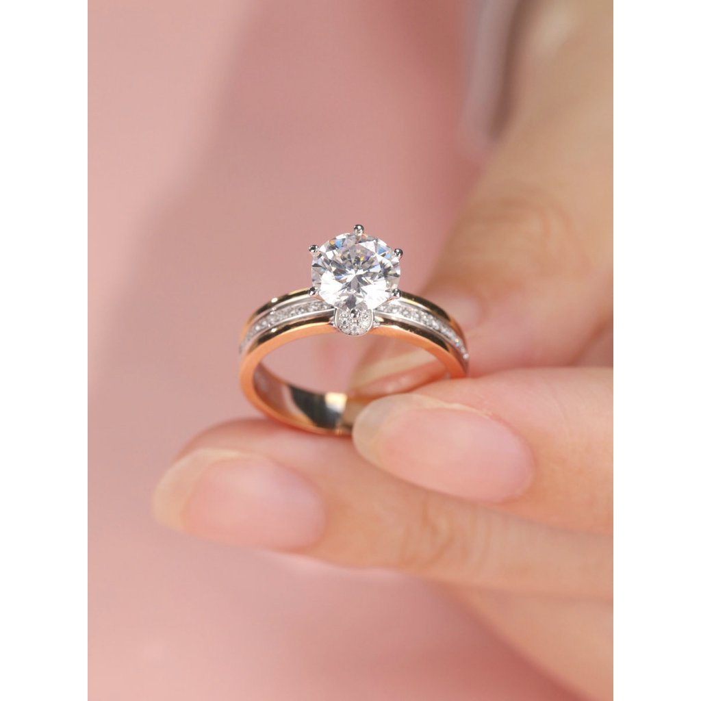 ❤️COD   Tiga warna cincin wanita, cincin kelembapan, cincin pernikahan  Gold 17K Semar Nusantara