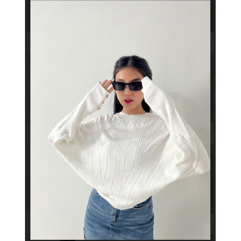 Atasan batwing kancing|baju wanita -racun shoope -baju knitt