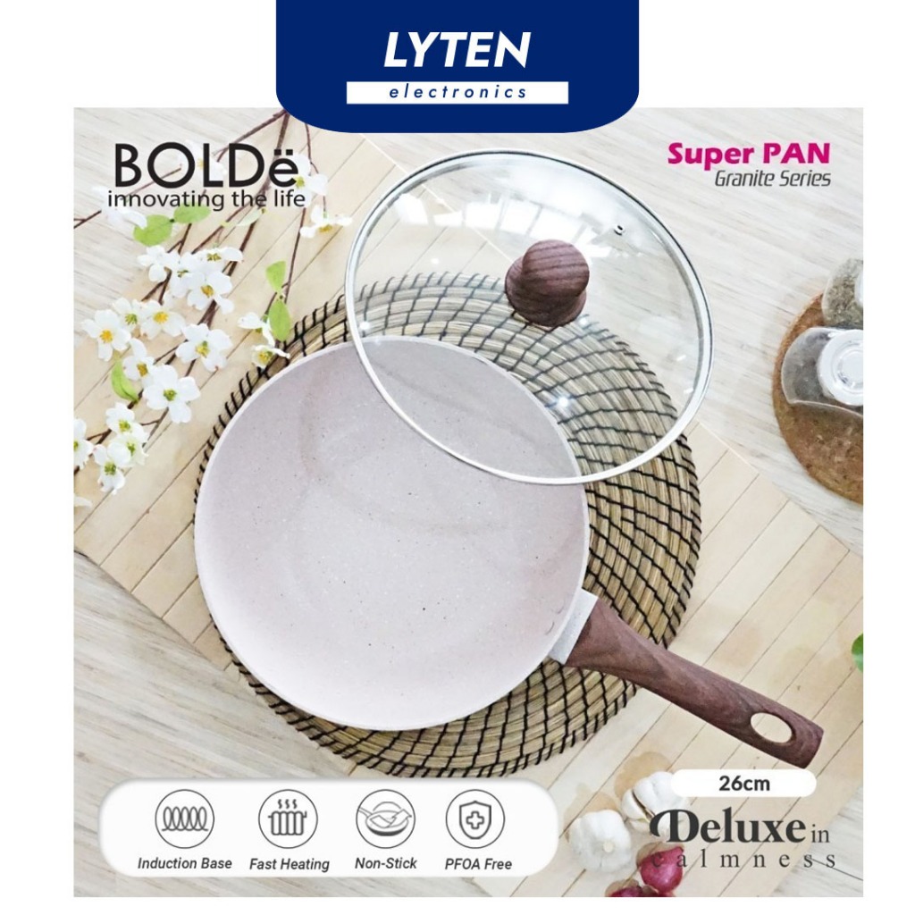 Bolde Super Pan Fry Wok Granite 26 cm Wajan Penggorengan Tutup Kaca