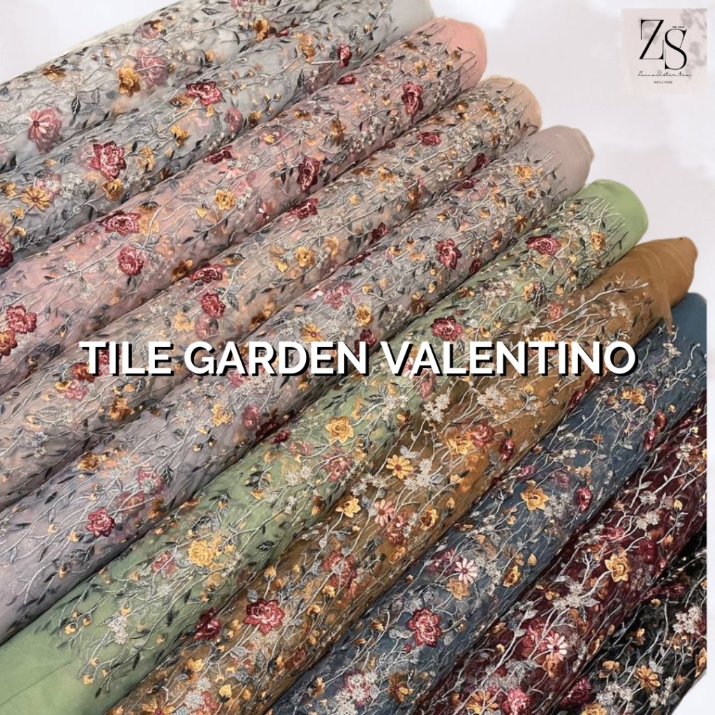 D3v Kain Brokat Tile Bordir Garden Tile Valentino Garden Tule Embroidery Motif Bunga