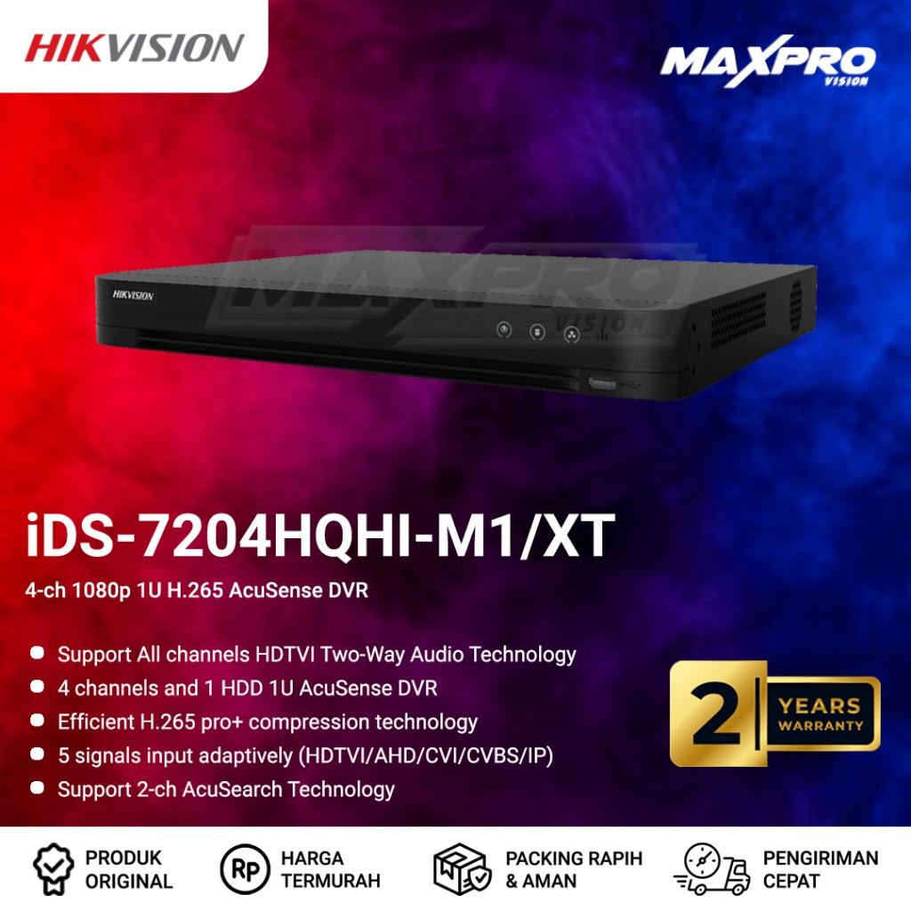 iDS-7204HQHI-M1/XT - HIKVISION DVR 4CH ACUSENSE SUPPORT TWO WAY AUDIO 1 SLOT HDD