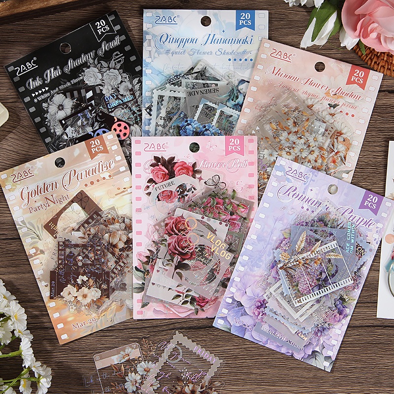 

20pcs Stiker PET Seri Pola Bunga Sederhana Dekorasi Buku Pegangan Retro Sederhana Sticker Perekat Diy Journal Scrapbook