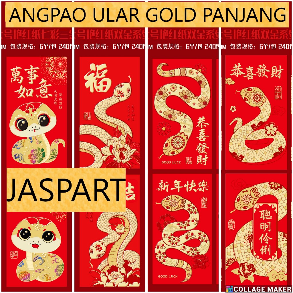 

6pcs Angpao 2025 FU ULAR Imlek Merah PREMIUM ANGPAO FUK angpao imlek panjang VARIAN GOLD