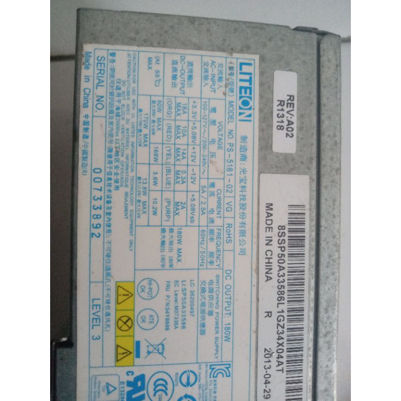 Power Supply Lenovo M81 M91 PS-5181-02VG PC9059 54Y8862 240W 24pin