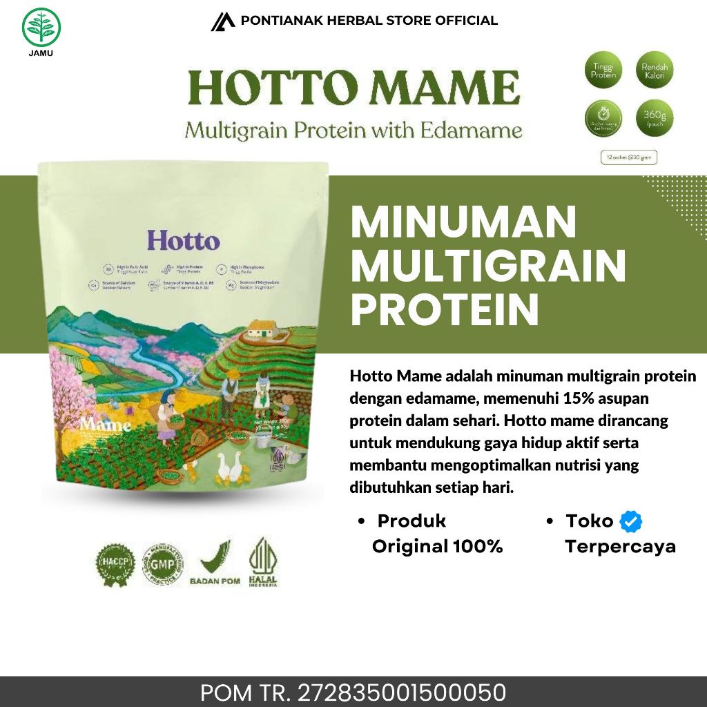 

Hotto Mame Minuman Multigrain Tinggi Protein 1 POUCH Original