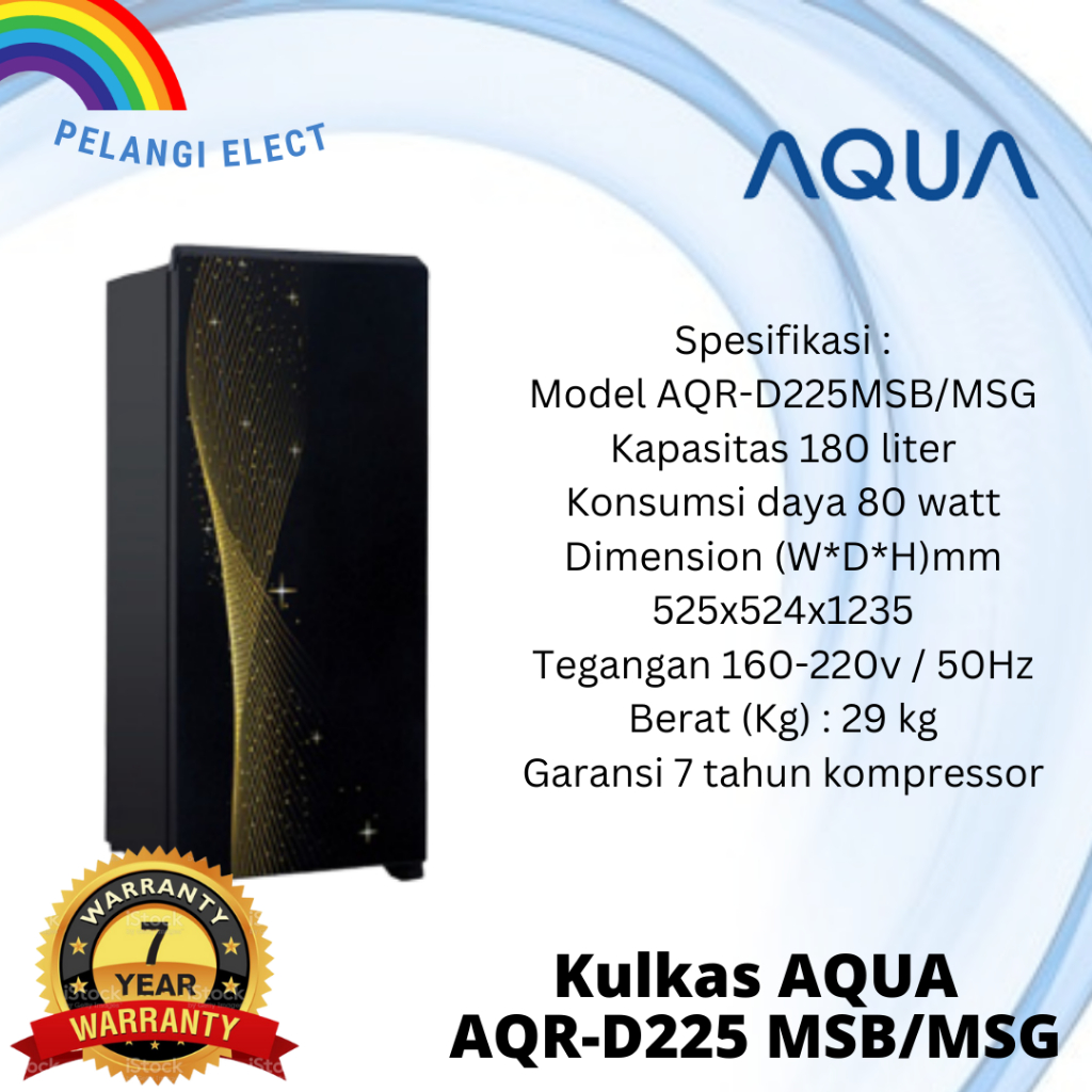 KULKAS AQUA JAPAN AQRD 225 MSB/MSG LEMARI ES 1 PINTU AQRD225MSG 225MSB